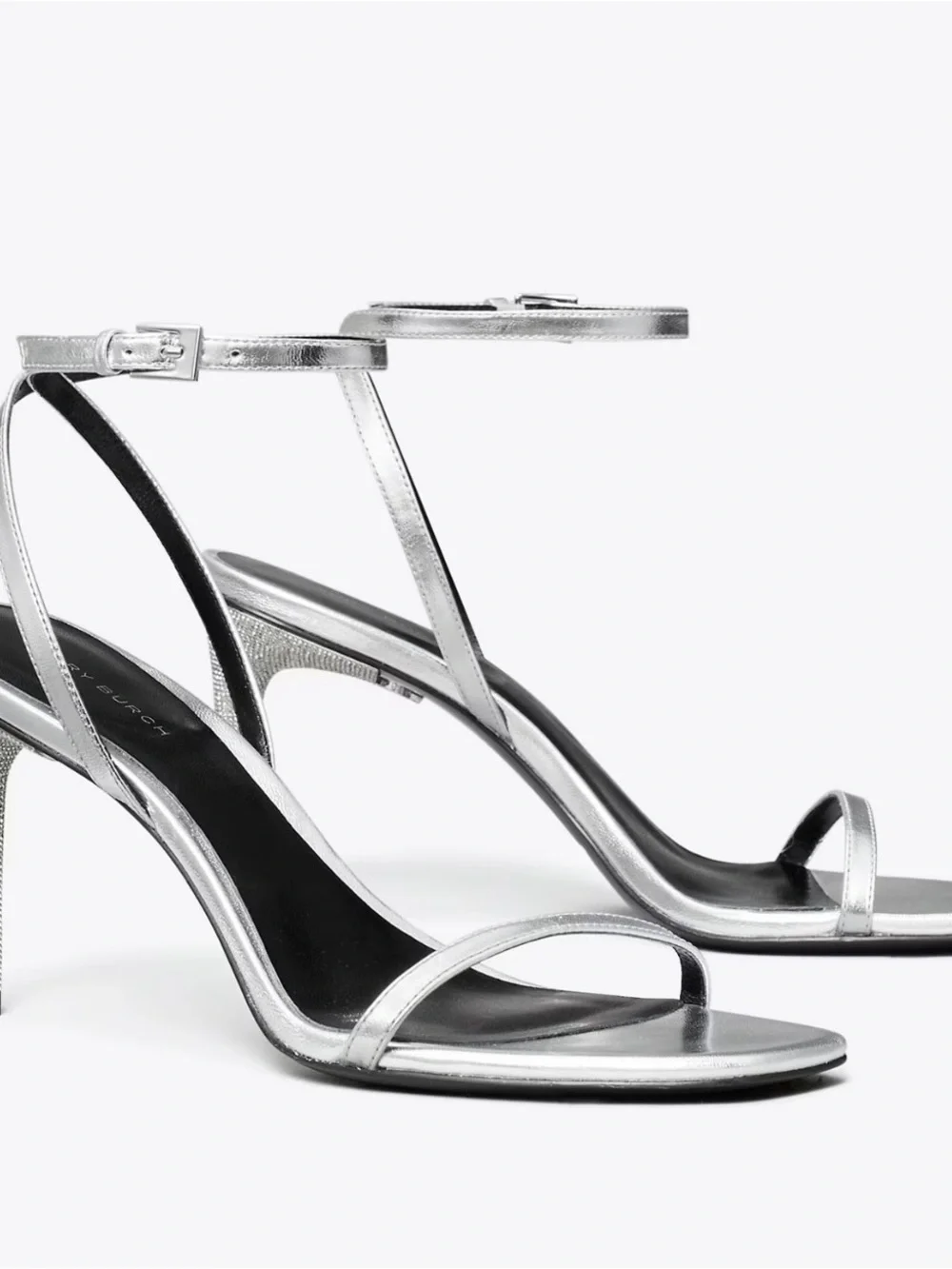 Tory Burch Silver Metallic Ankle-Strap Stiletto Sandals